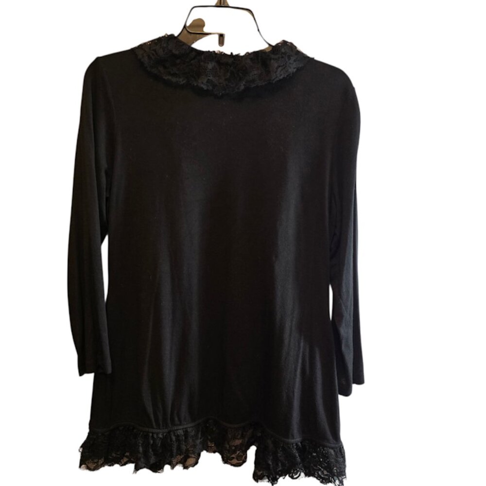 V CRISTINA BLACK OPEN RUFFLE CARDIGAN SWEATER SIZE LARGE LIGHTWEIGHT - Picture 7 of 10